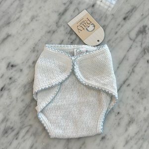 New Paty Waffle Diaper Cover in white with blue trim